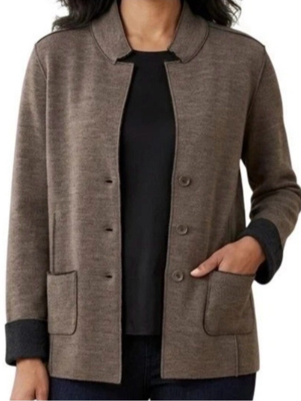 Eileen Fisher Merino Wool Blend 3 Button Blazer Jacket in Brown, Women’s size XS